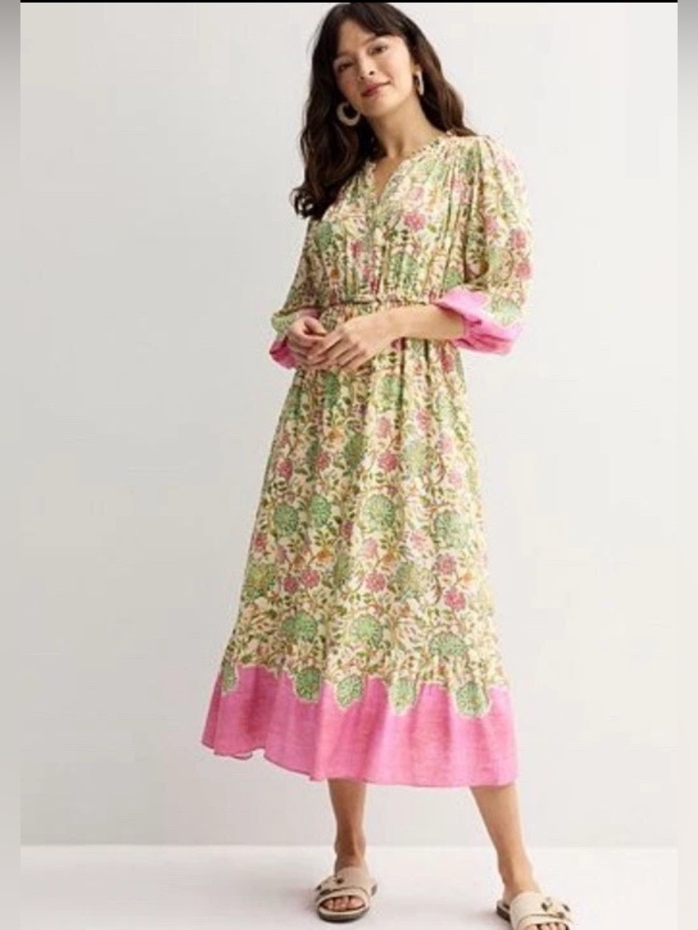 Farmers Market Floral Tiered Maxi Midi Dress Boho Prairie Cottage World Market